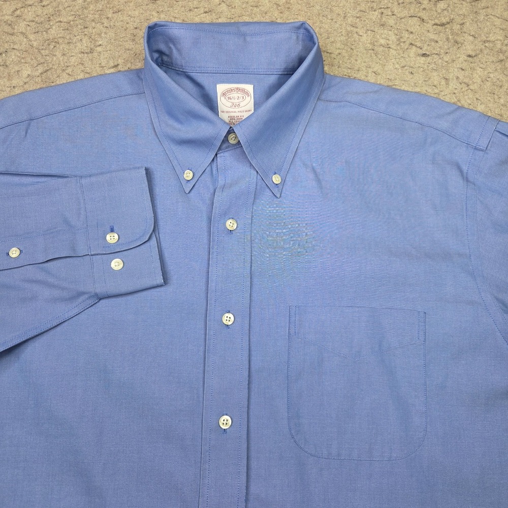 Brooks Brothers 346 Dress Shirt Mens 16.5-2/3 Blue Long Sleeve Button Non Iron